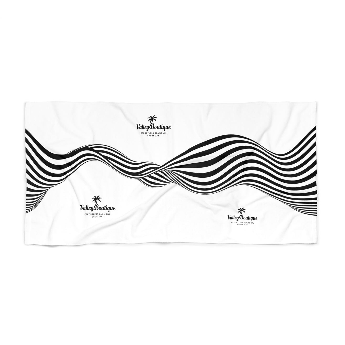 Wavy Lines Beach Towel — Minimal Black & White Nautical Stripe Towel