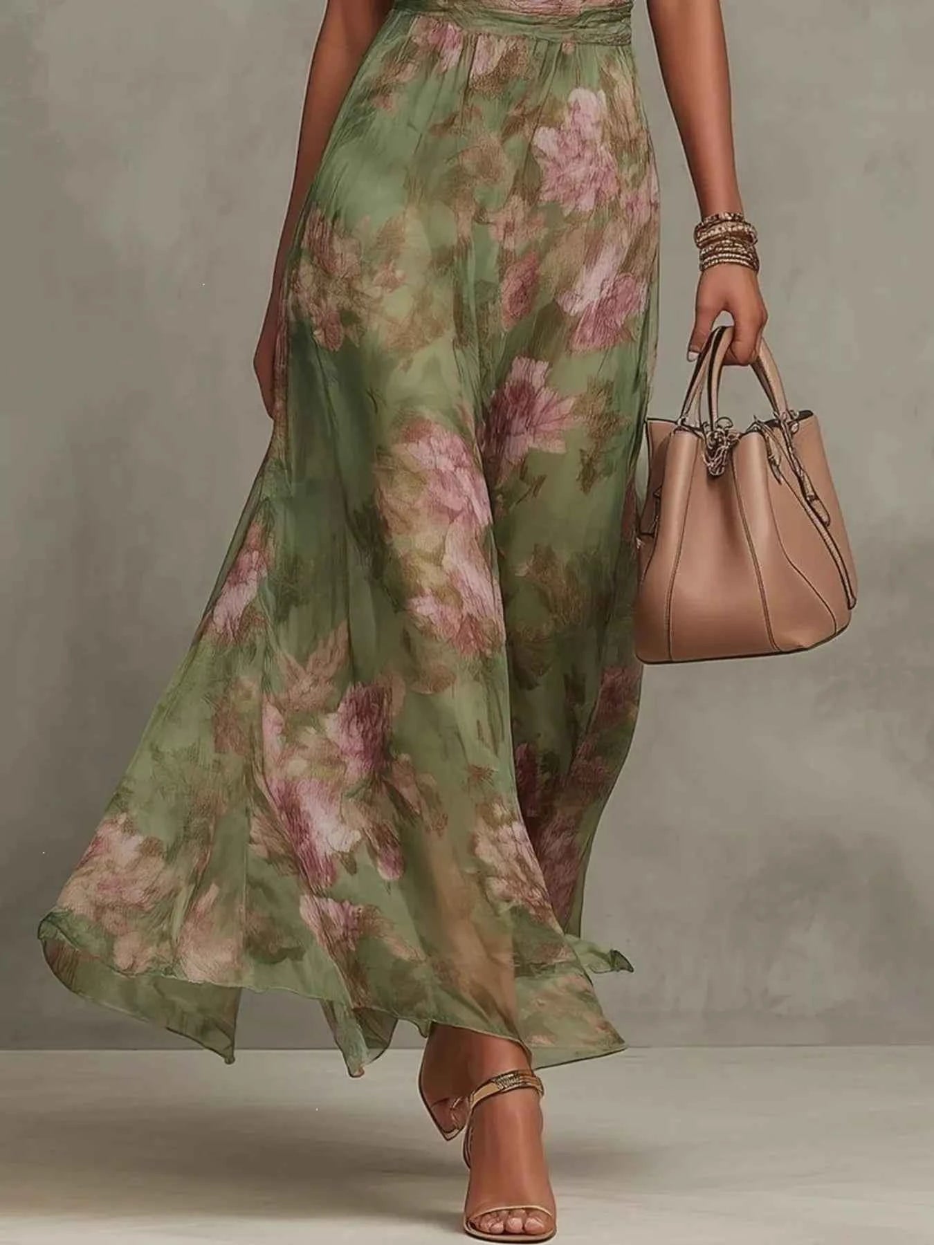 Floral Halter Neck Tiered Maxi Dress