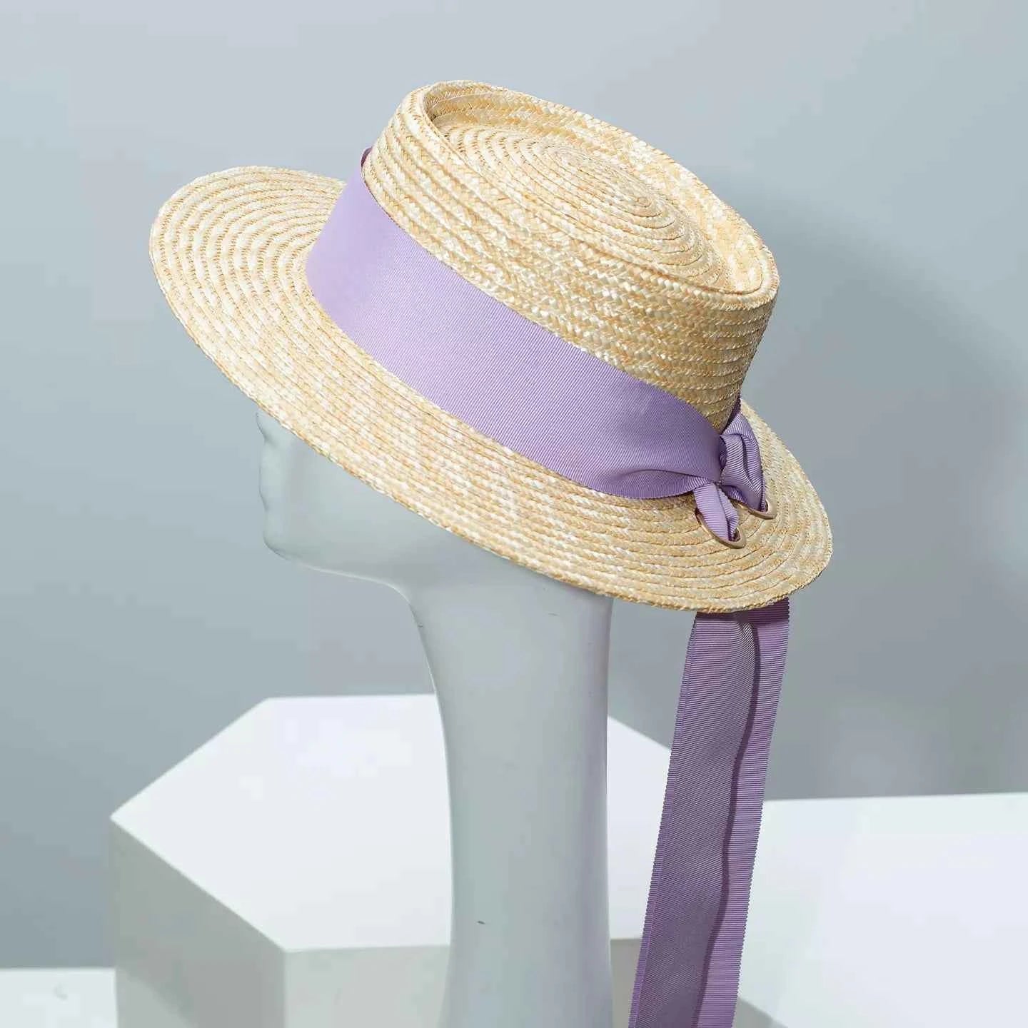 Straw Boater Hat with Ribbon