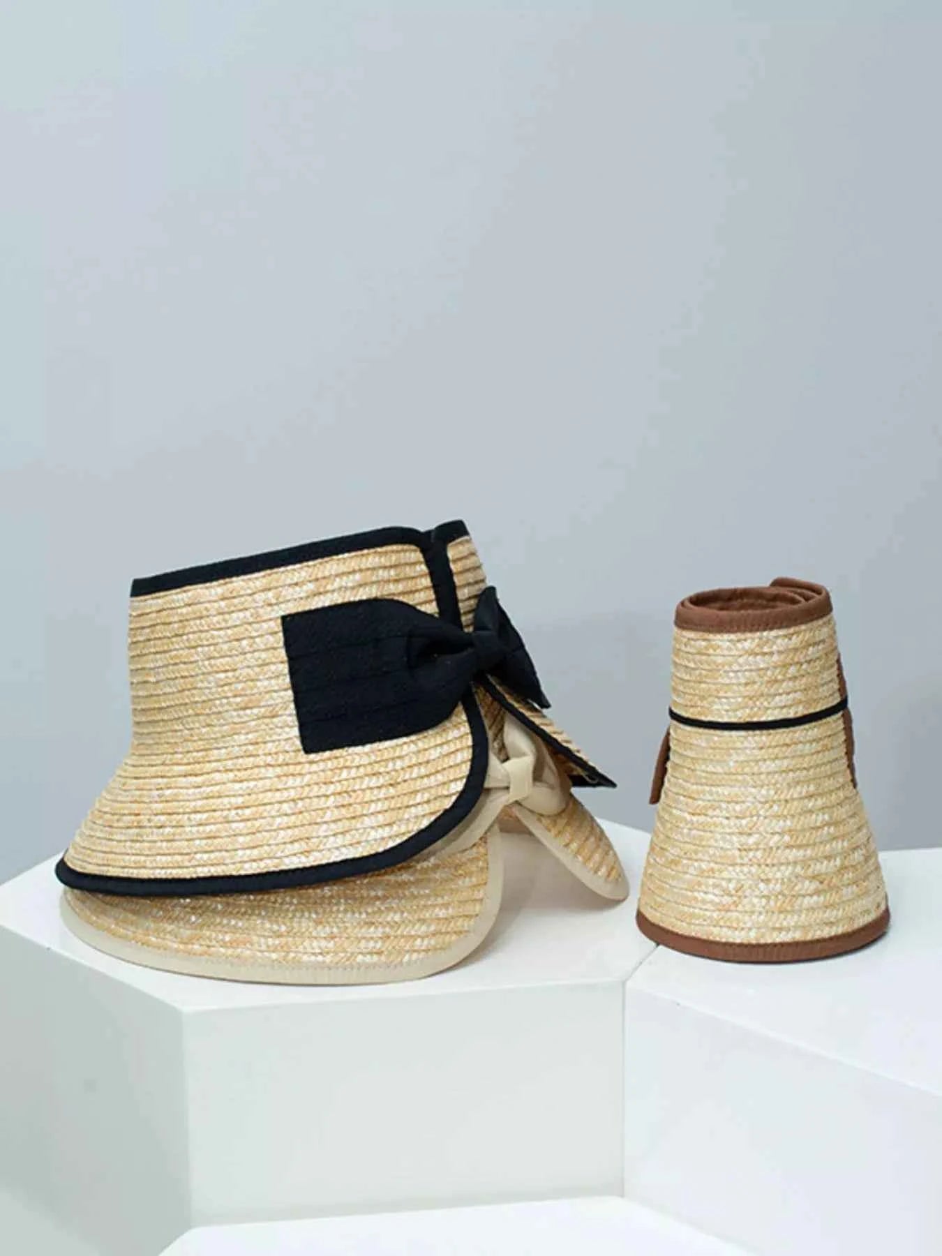 Straw Sun Visor Hat with Bow