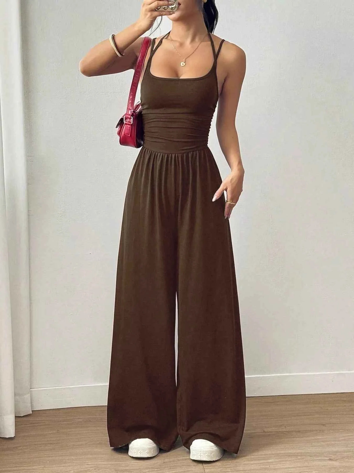 Effortless Ruched Wide-Leg Jumpsuit