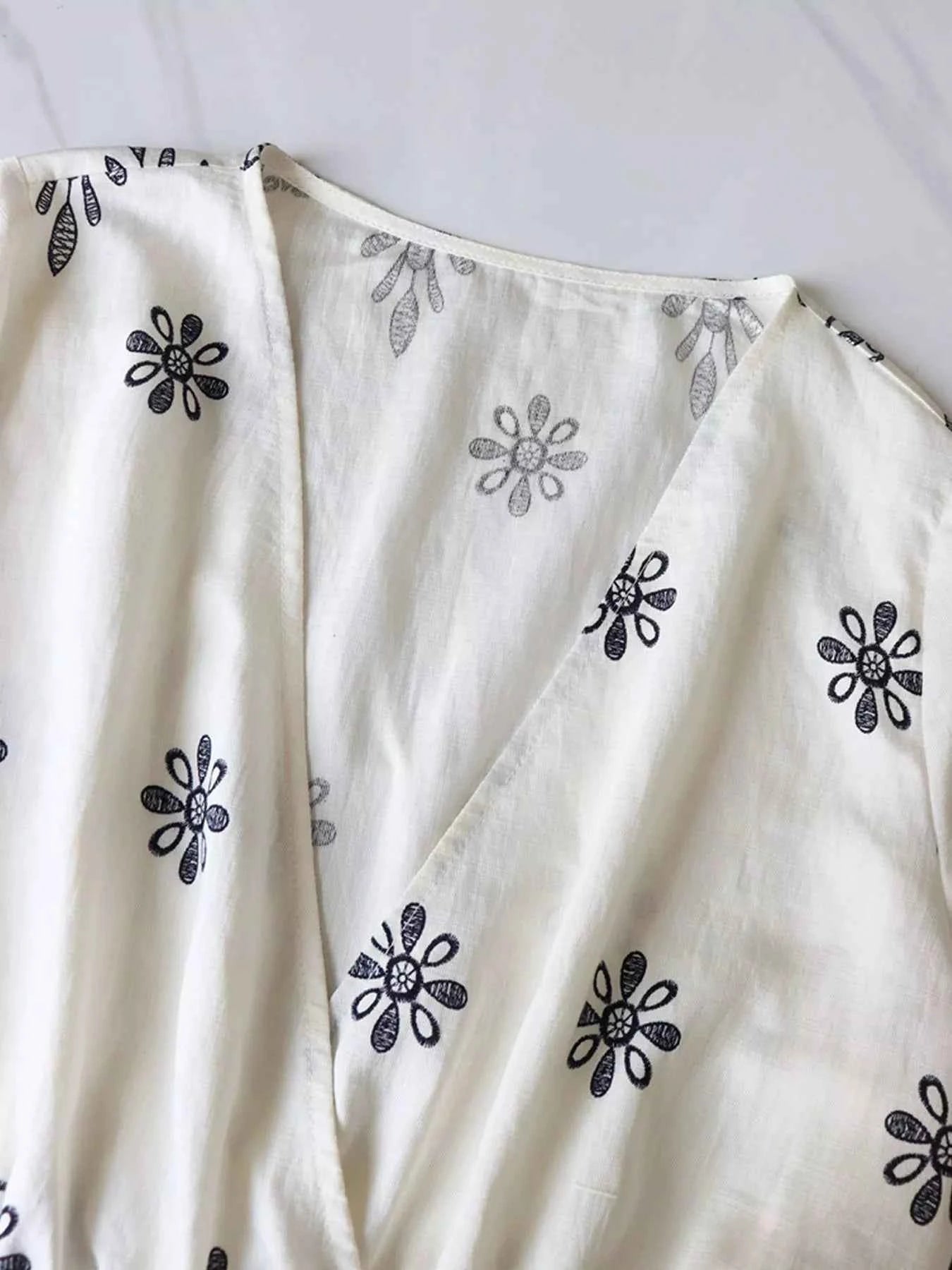 Boho Floral Embroidery Print Surplice Romper