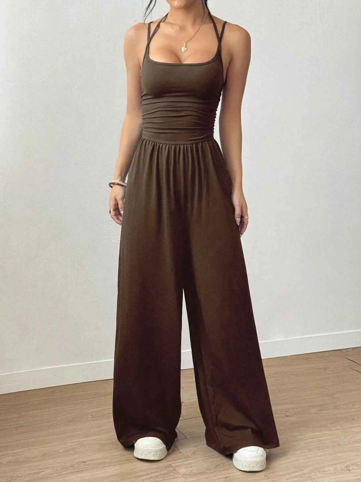 Effortless Ruched Wide-Leg Jumpsuit
