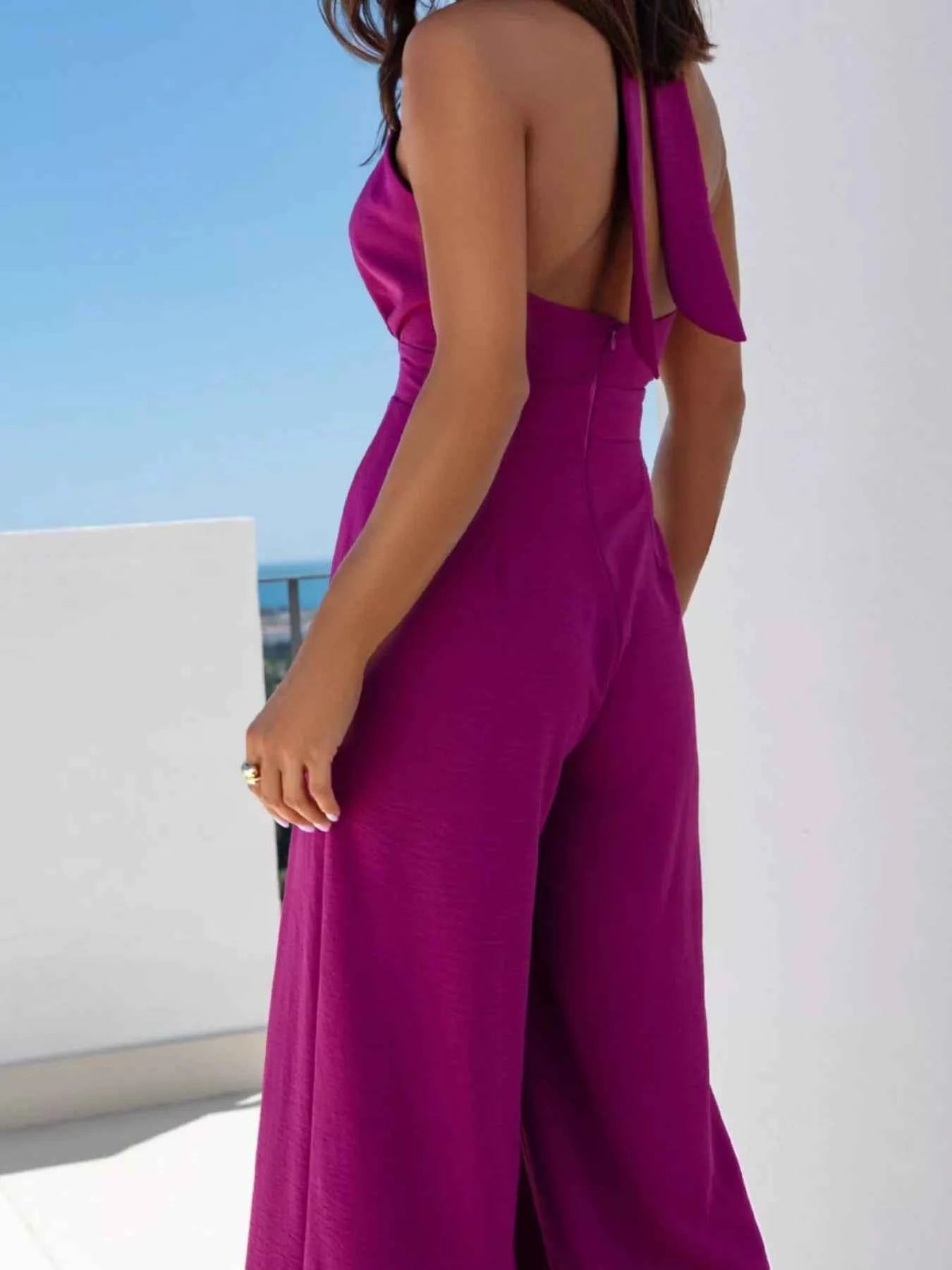 Halter Neck Cut-Out Wide-Leg Jumpsuit