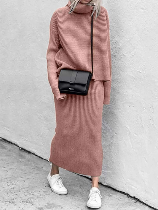 Winter Edit Ribbed Turtleneck Sweater & Midi Skirt Set