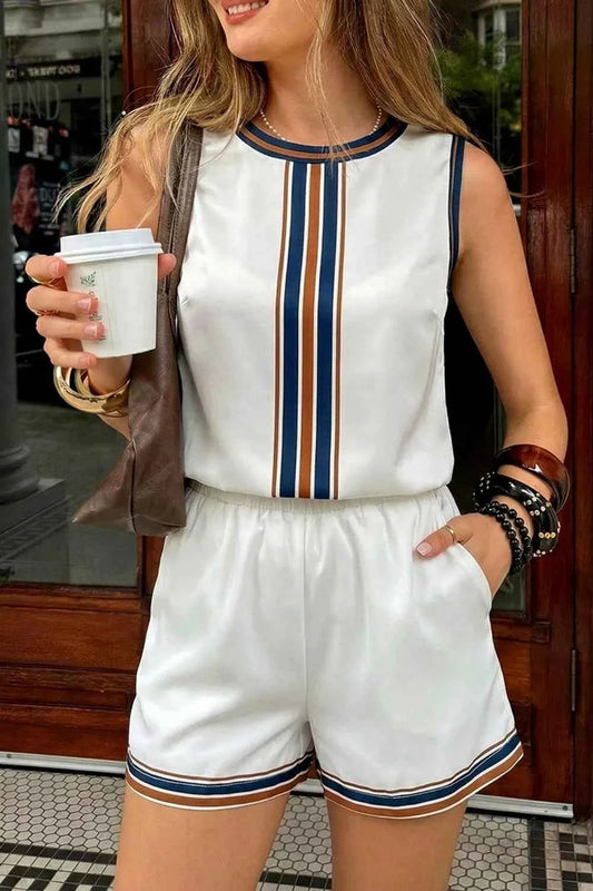 Striped Sleeveless Top and Shorts Set