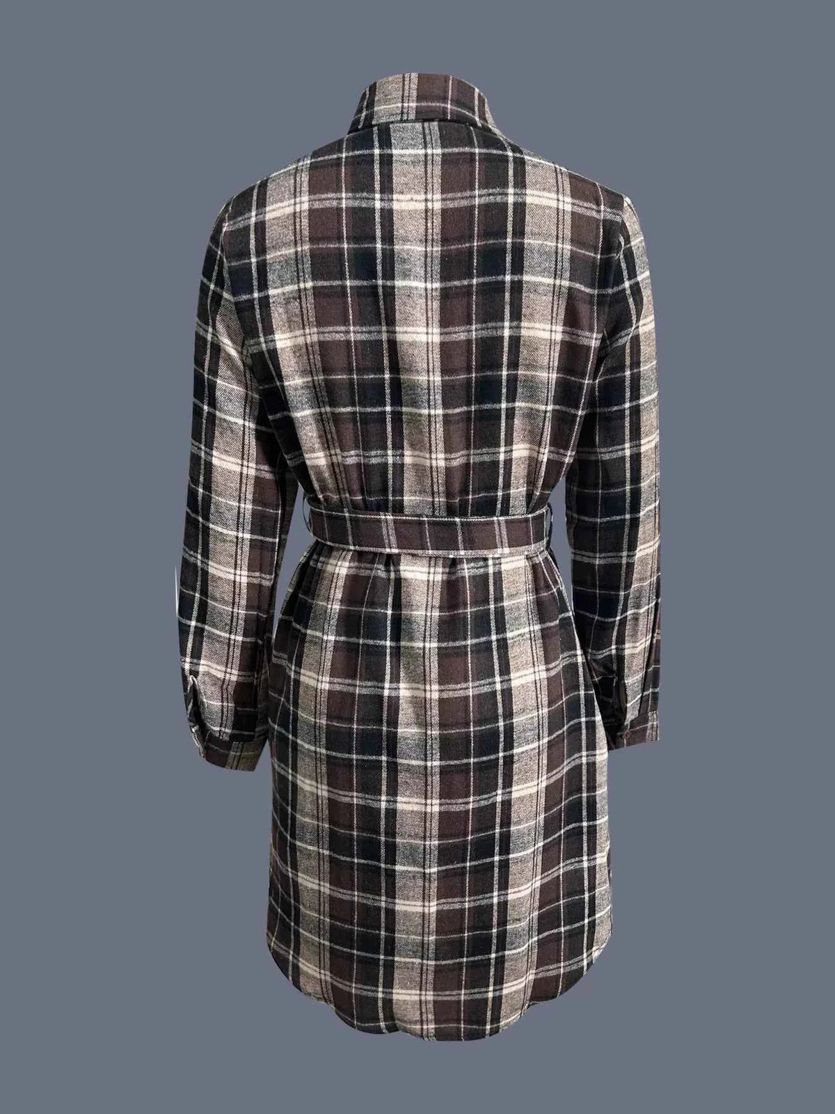 Autumn Trails Dark Brown Plaid Shirt Dress