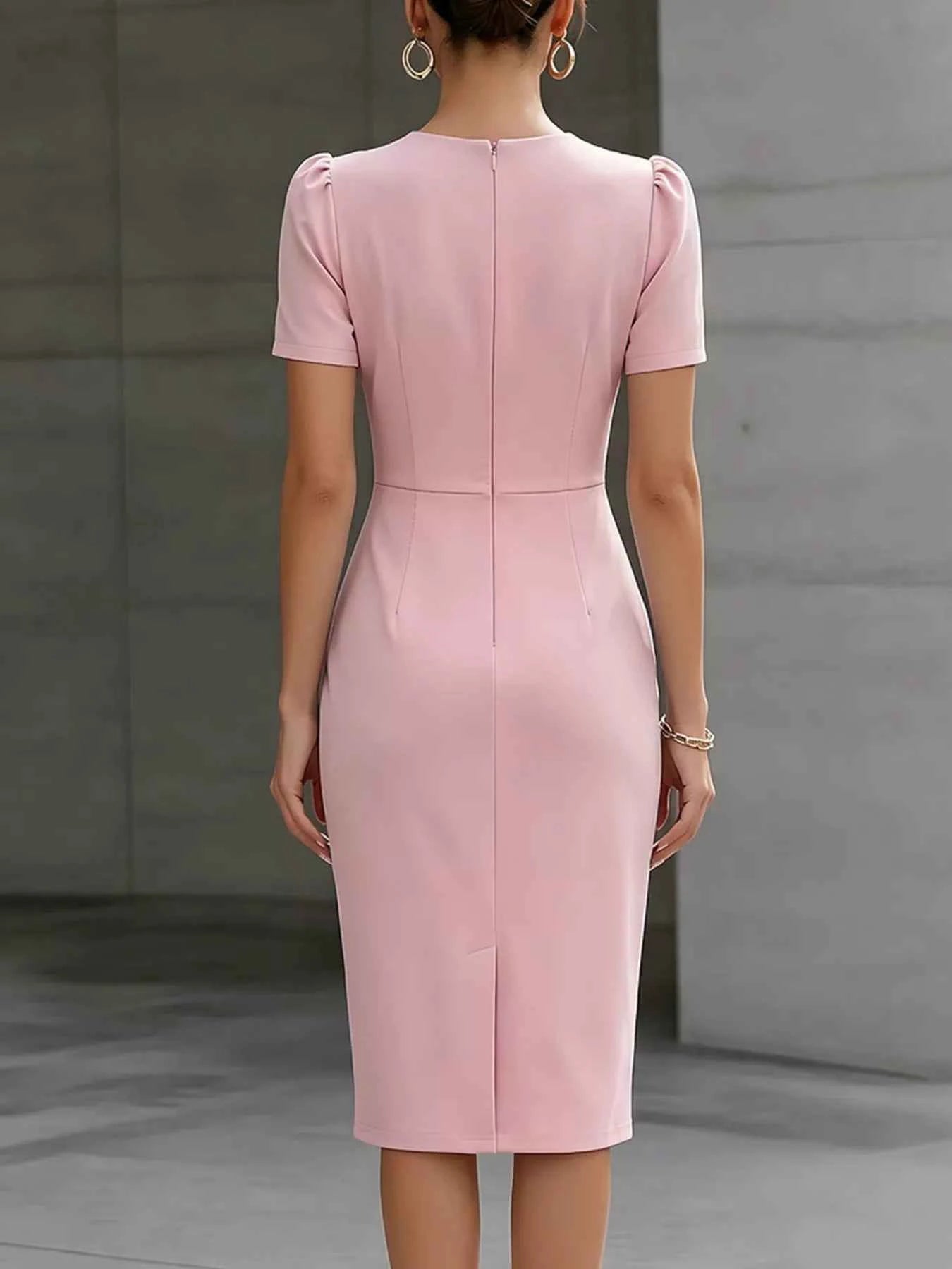 Ruched Short Sleeve Midi Dress