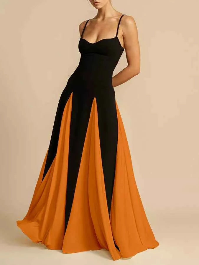 Two-Tone Flowing Maxi Dress