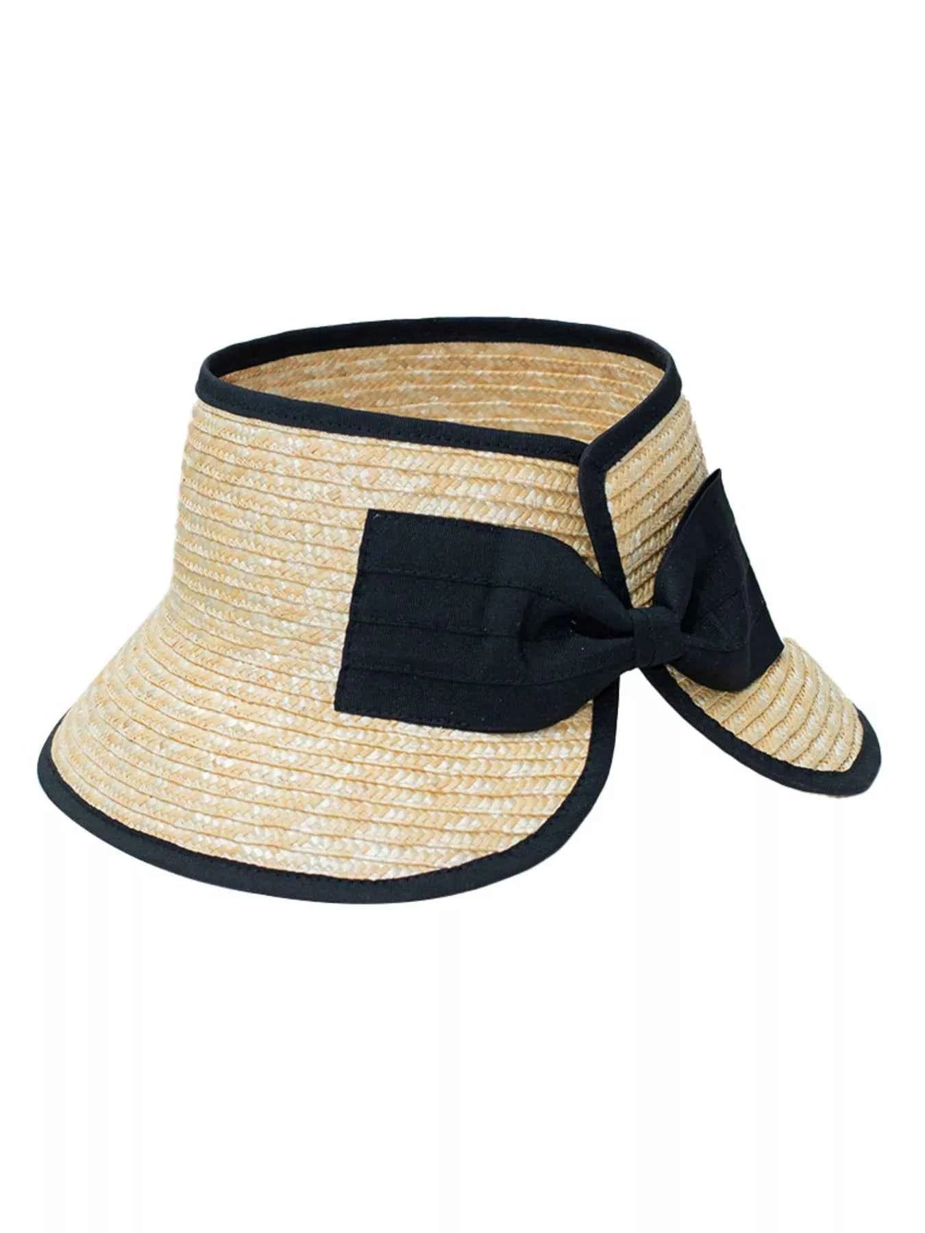 Straw Sun Visor Hat with Bow