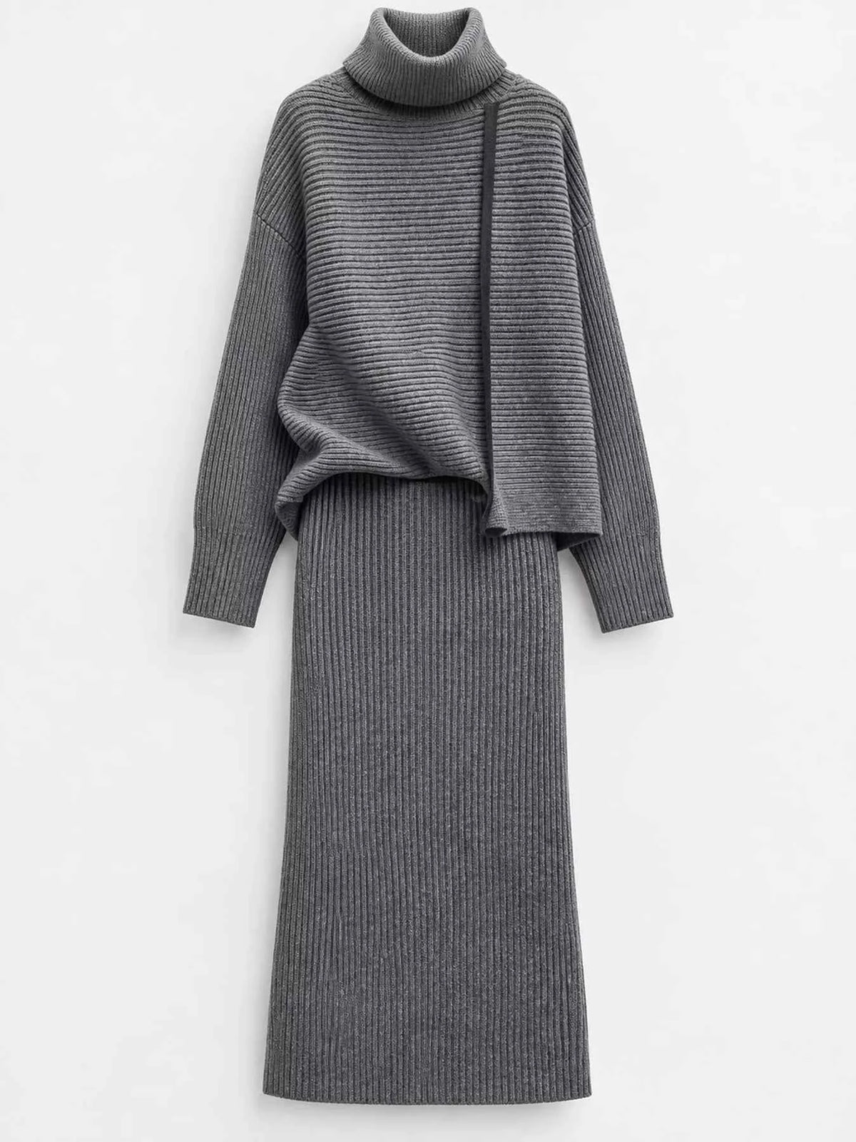 Winter Edit Ribbed Turtleneck Sweater & Midi Skirt Set