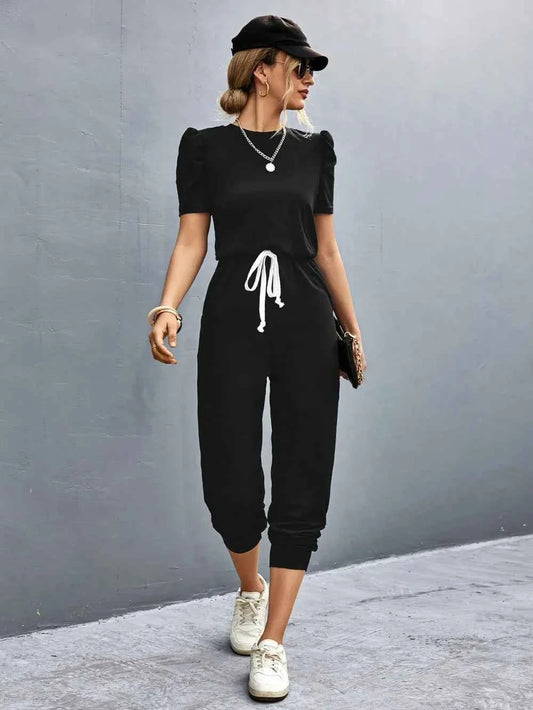 Effortless Drawstring Short-Sleeve Jumpsuit