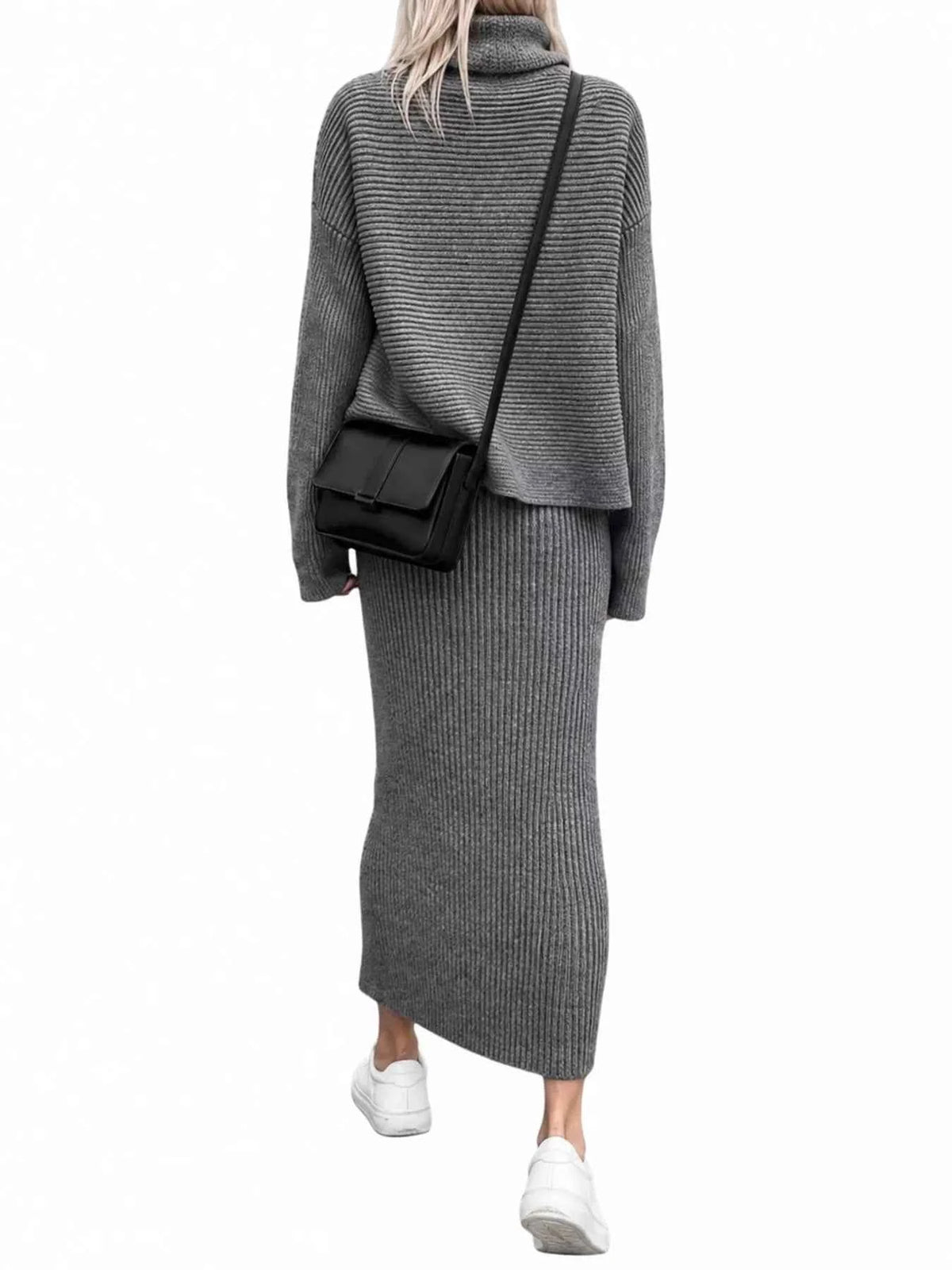 Winter Edit Ribbed Turtleneck Sweater & Midi Skirt Set