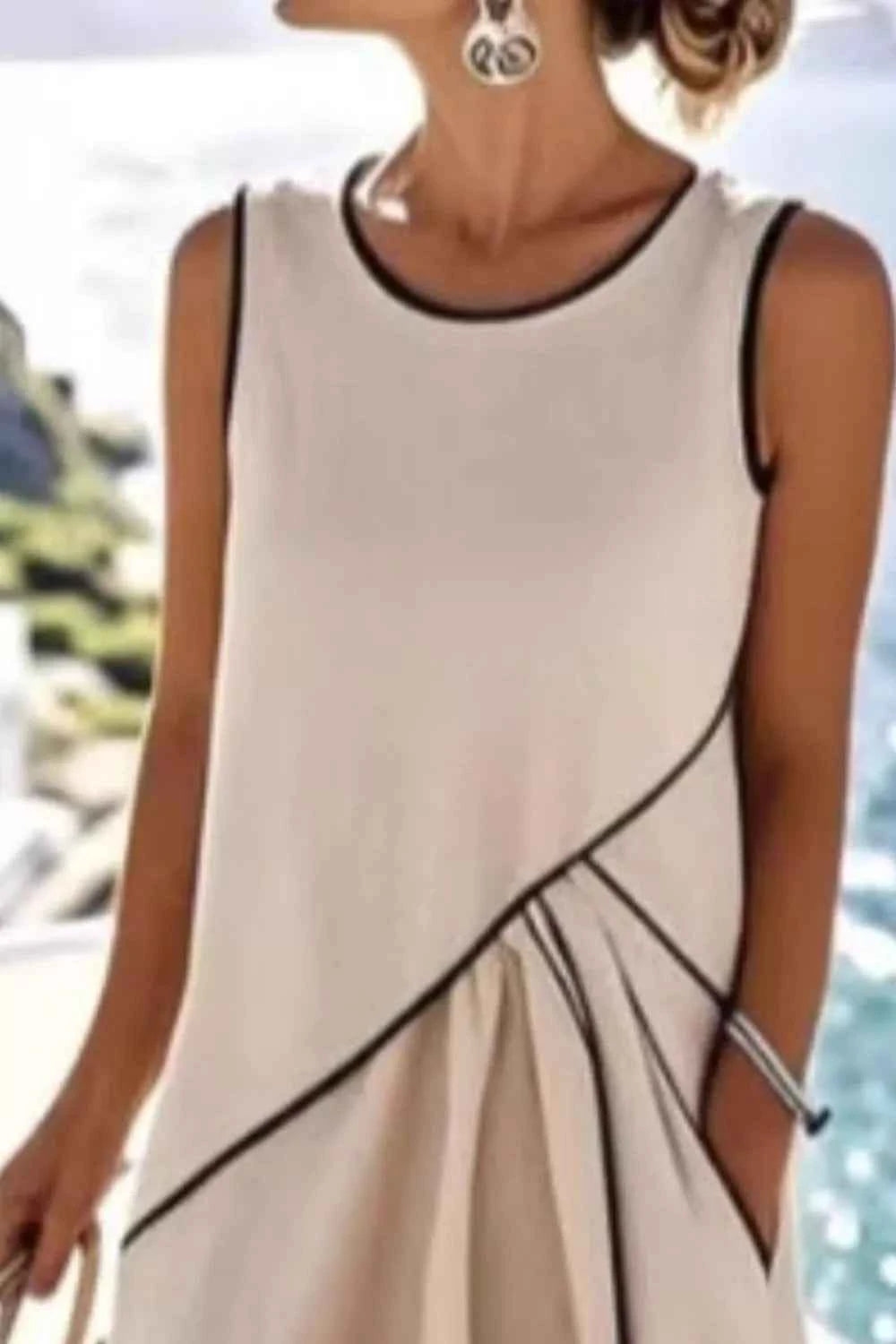 Sleeveless Casual Maxi Dress with Contrast Trim
