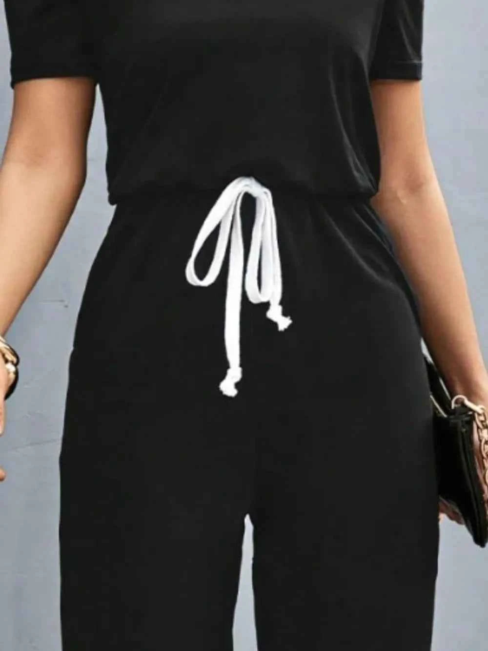 Effortless Drawstring Short-Sleeve Jumpsuit