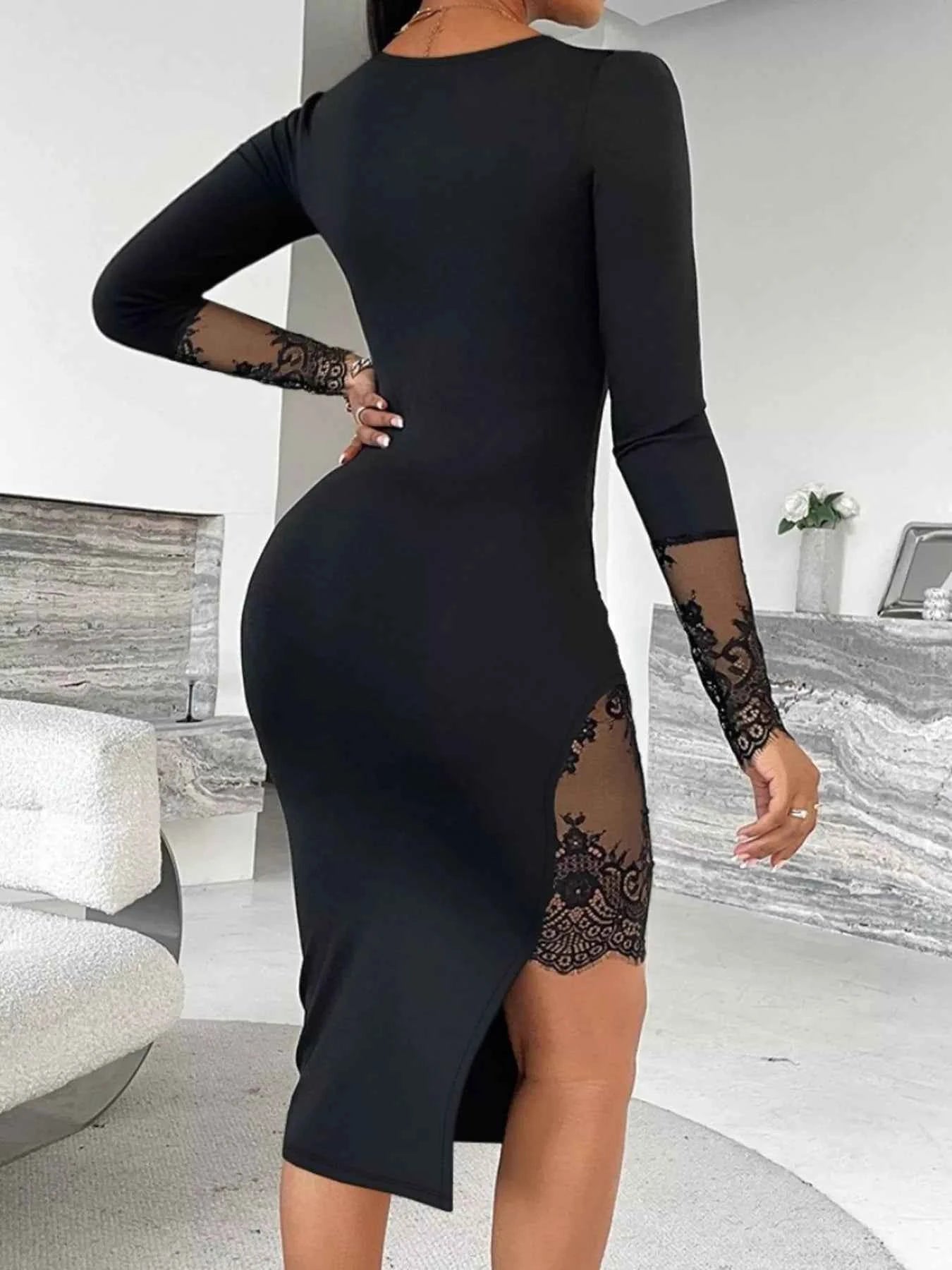 Lace Detail Square Neck Bodycon Midi Dress
