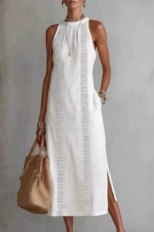 Sleeveless Side Slit Dress with Pockets