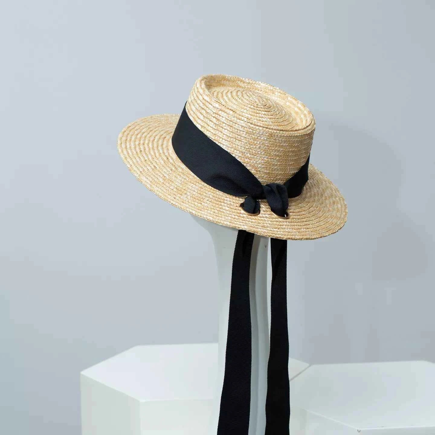 Straw Boater Hat with Ribbon