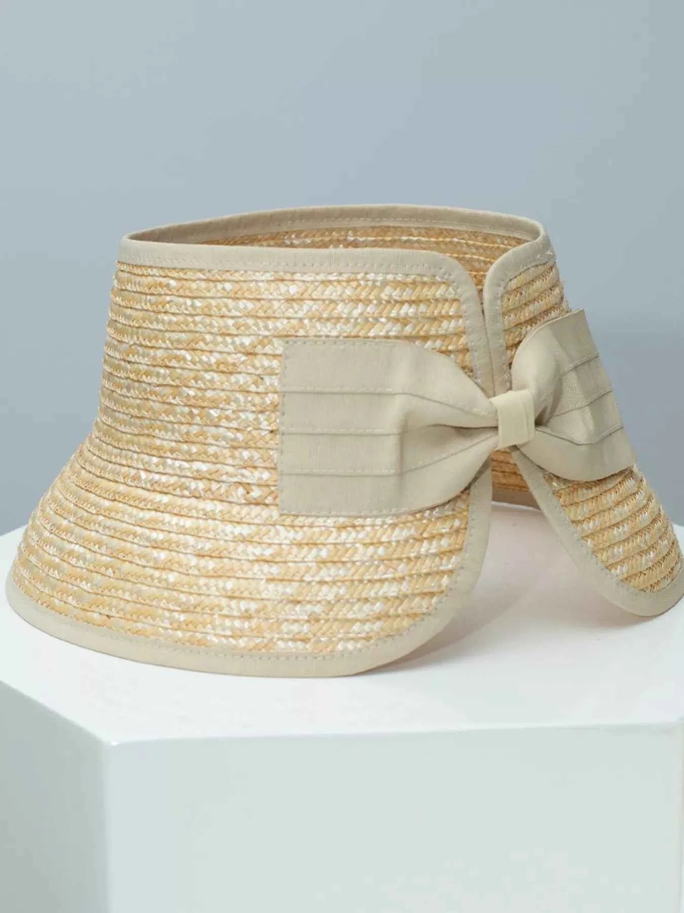 Straw Sun Visor Hat with Bow